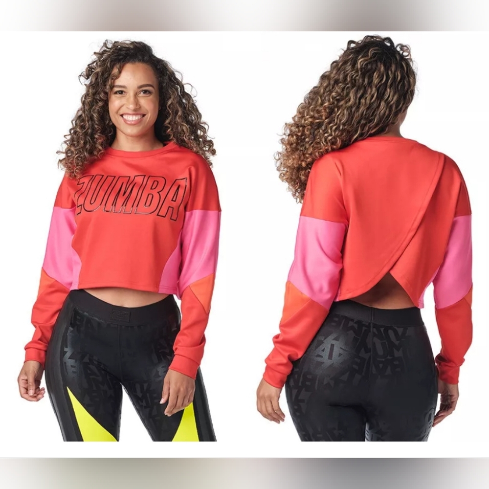 Zumba Color Blocked Crop Sweatshirt - Red